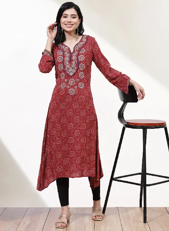 Maroon Dhaage Collection Kurta With Embroidery