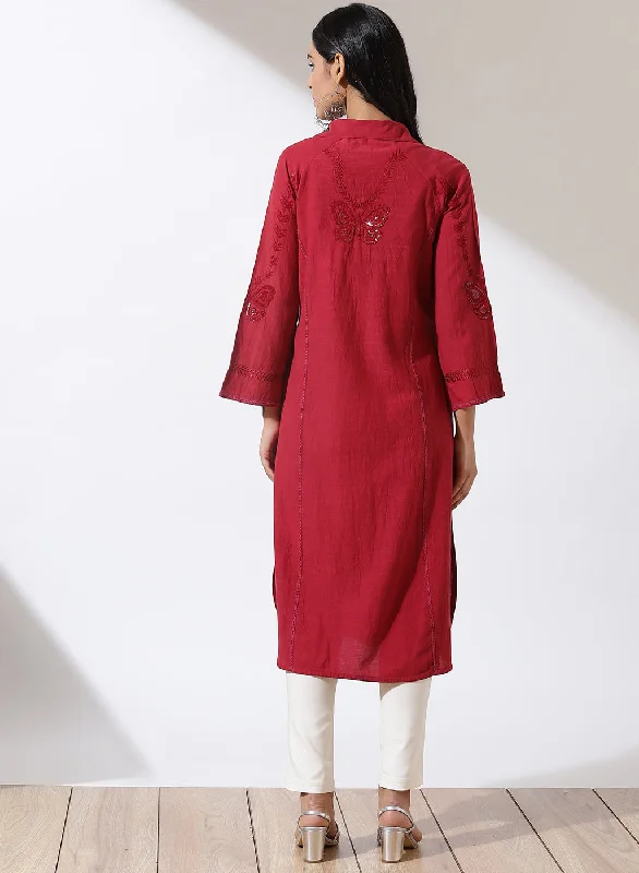 Maroon Solid Kurta