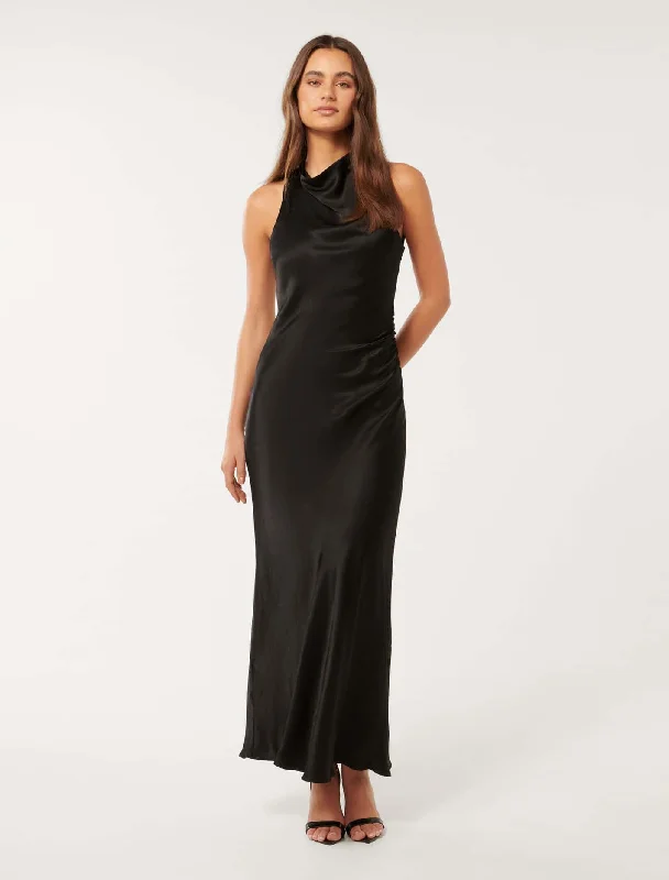 Michelle Open Back Satin Maxi Dress