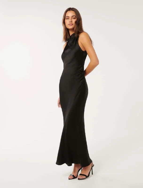 Michelle Open Back Satin Maxi Dress