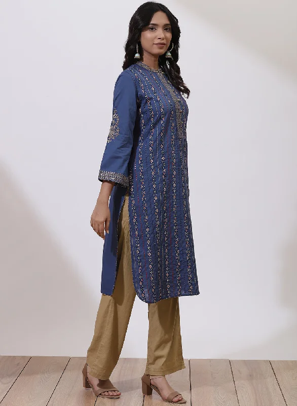 Midnight Blue Floral Embroidered Nargis Kurta