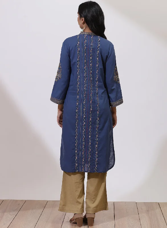 Midnight Blue Floral Embroidered Nargis Kurta