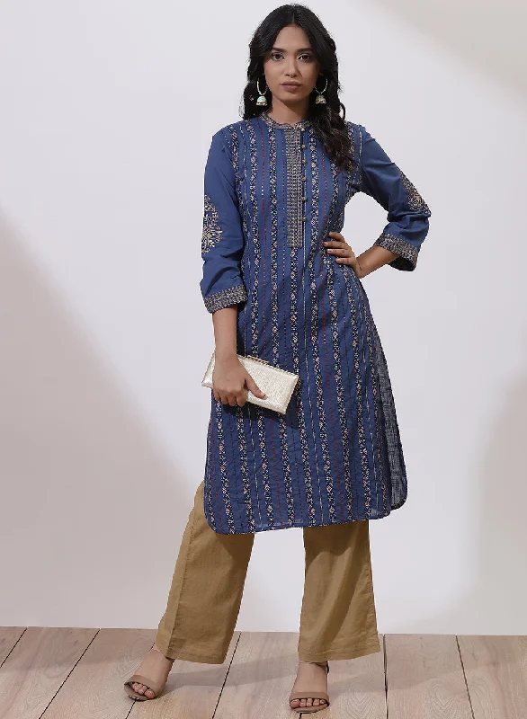 Midnight Blue Floral Embroidered Nargis Kurta