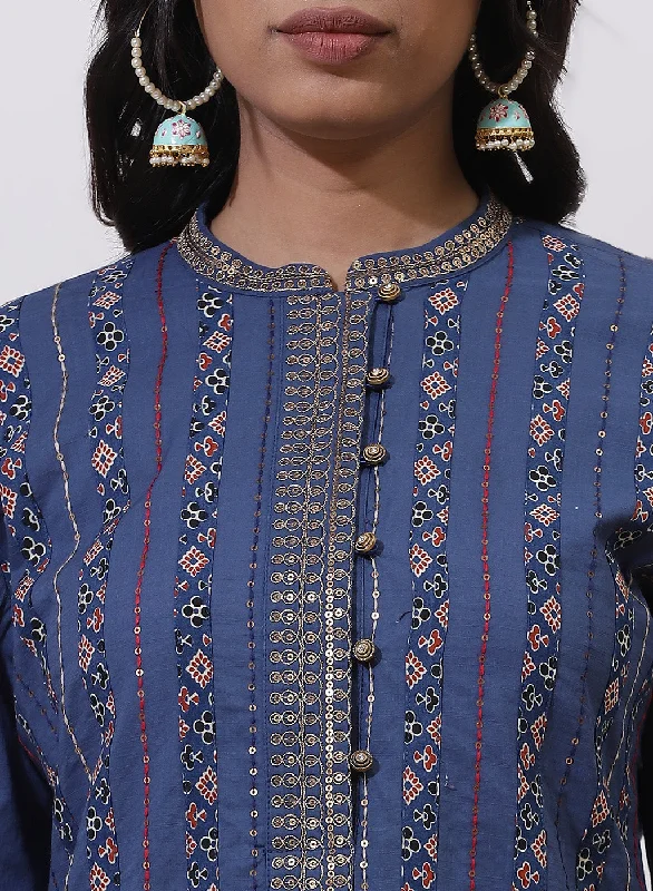 Midnight Blue Floral Embroidered Nargis Kurta