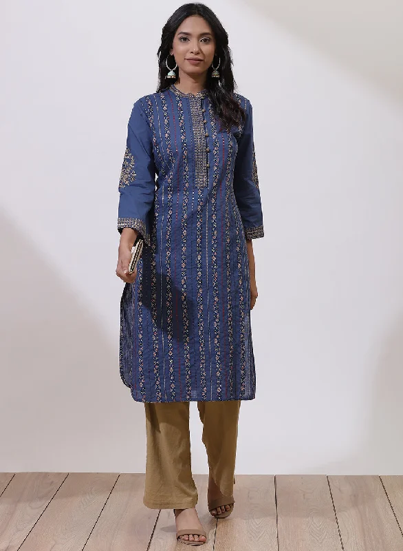 Midnight Blue Floral Embroidered Nargis Kurta