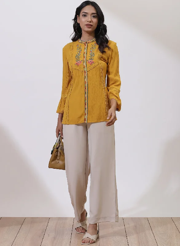 Mustard Floral Embroidered Nargis Tunic