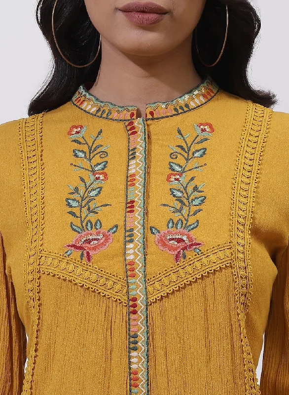 Mustard Floral Embroidered Nargis Tunic