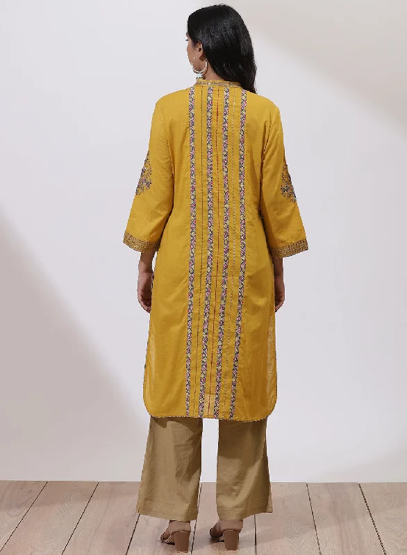 Mustard Floral Embroidered Nargis Kurta