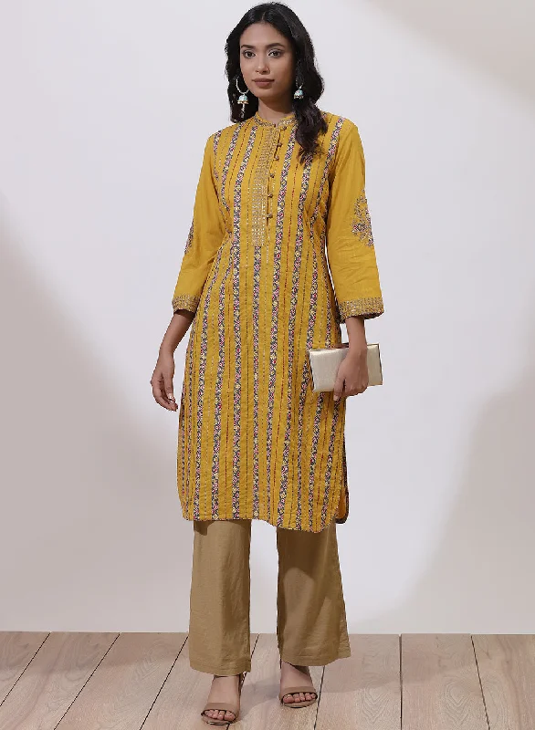 Mustard Floral Embroidered Nargis Kurta