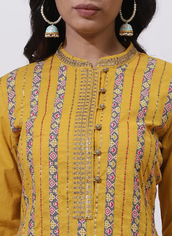 Mustard Floral Embroidered Nargis Kurta