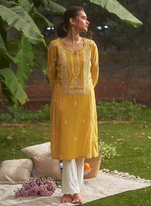 Yellow Embroidered Nargis Kurta