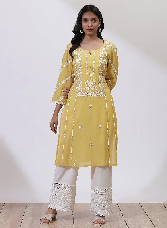 Yellow Embroidered Nargis Kurta