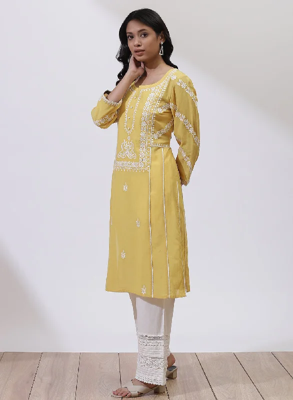 Yellow Embroidered Nargis Kurta