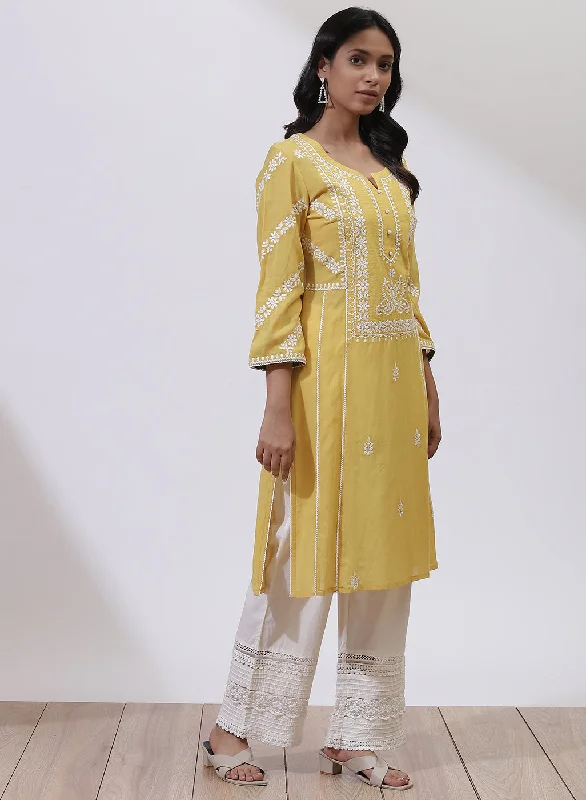 Yellow Embroidered Nargis Kurta