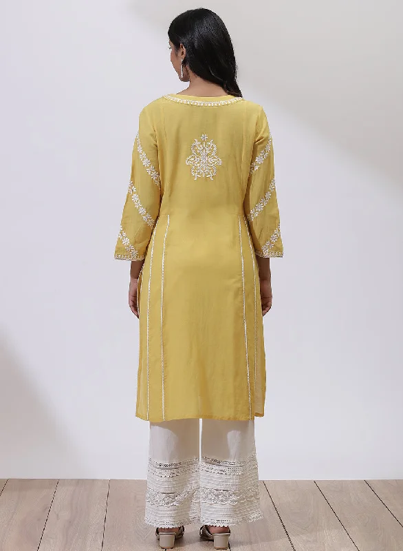 Yellow Embroidered Nargis Kurta