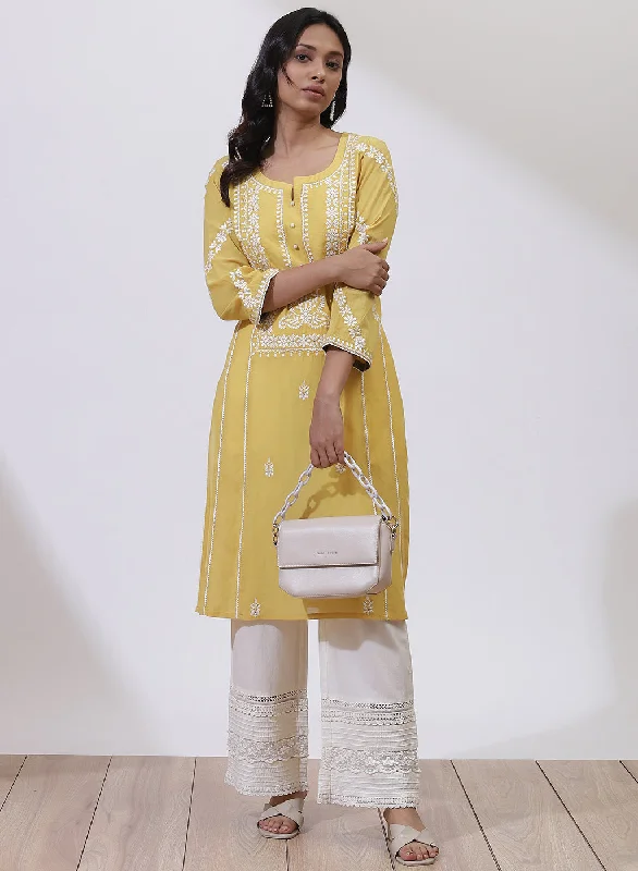 Yellow Embroidered Nargis Kurta