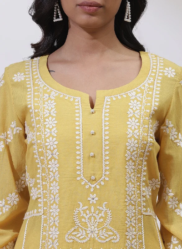 Yellow Embroidered Nargis Kurta