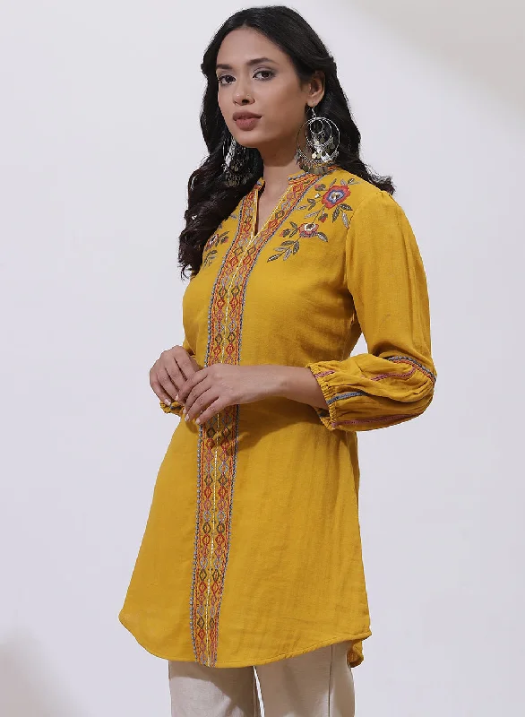 Mustard Phool Collection Floral Embroidered Tunic