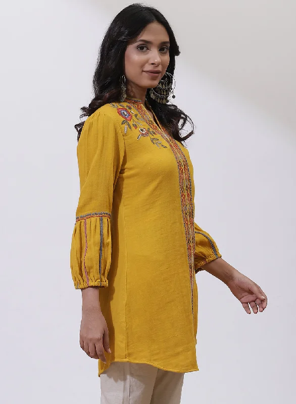 Mustard Phool Collection Floral Embroidered Tunic