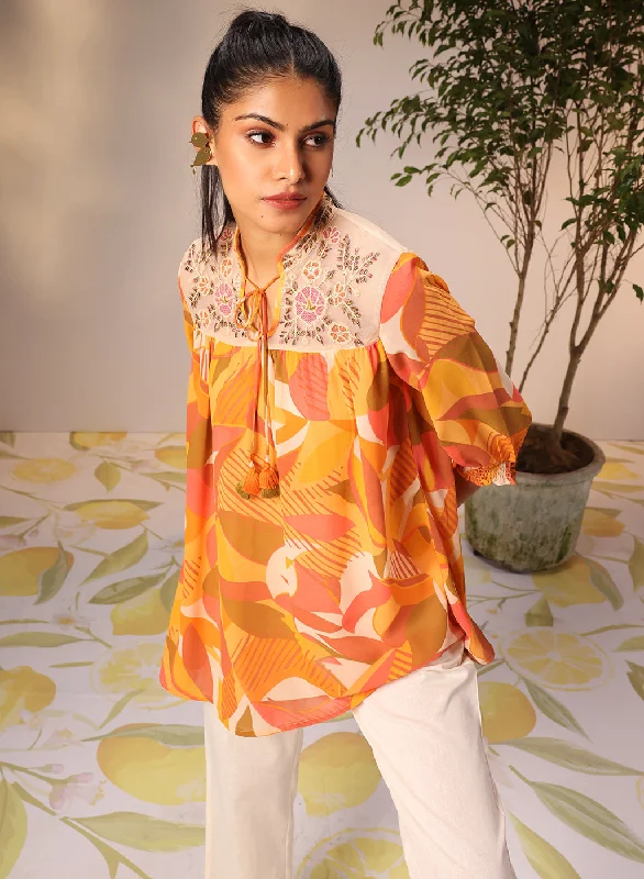 Naina Multicolour Yellow Printed Top for Women