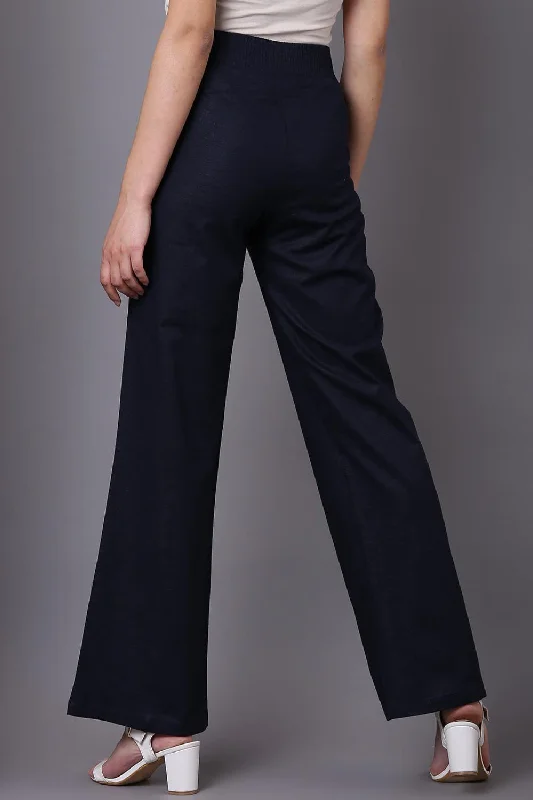 Navy Blue Long Plain Pant