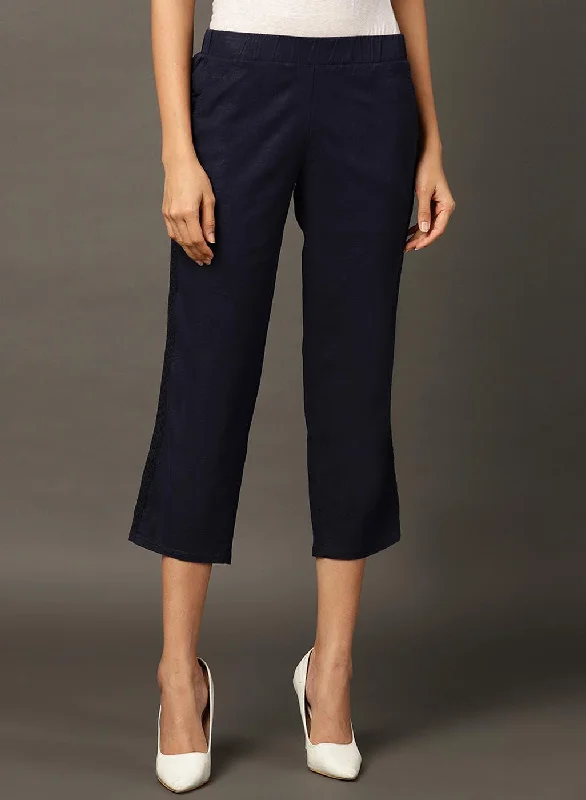 Navy Blue Regular Plain Designer Capri