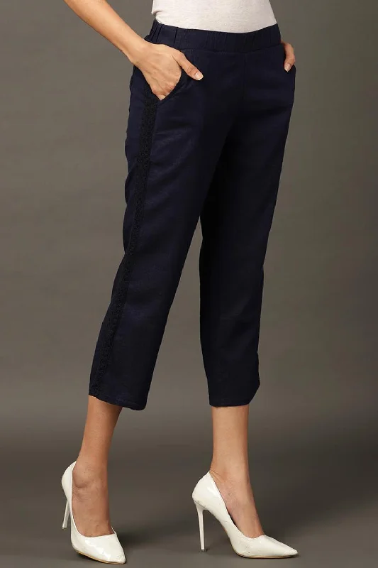 Navy Blue Regular Plain Designer Capri