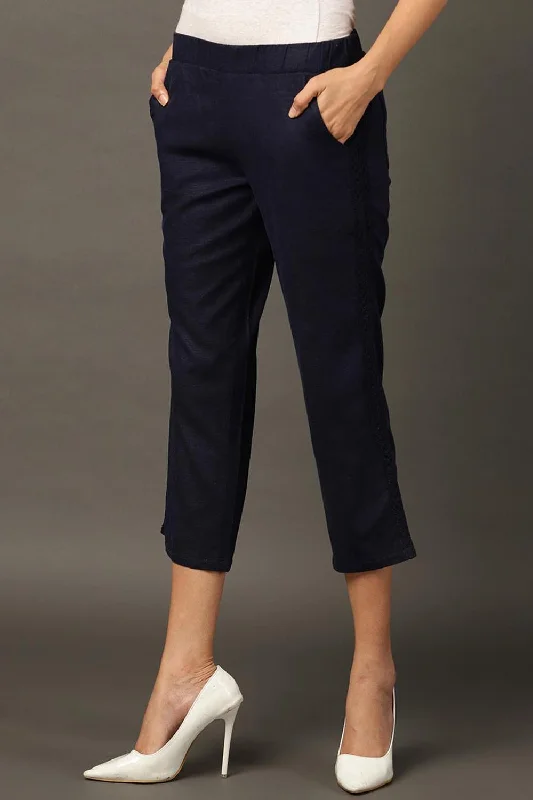 Navy Blue Regular Plain Designer Capri