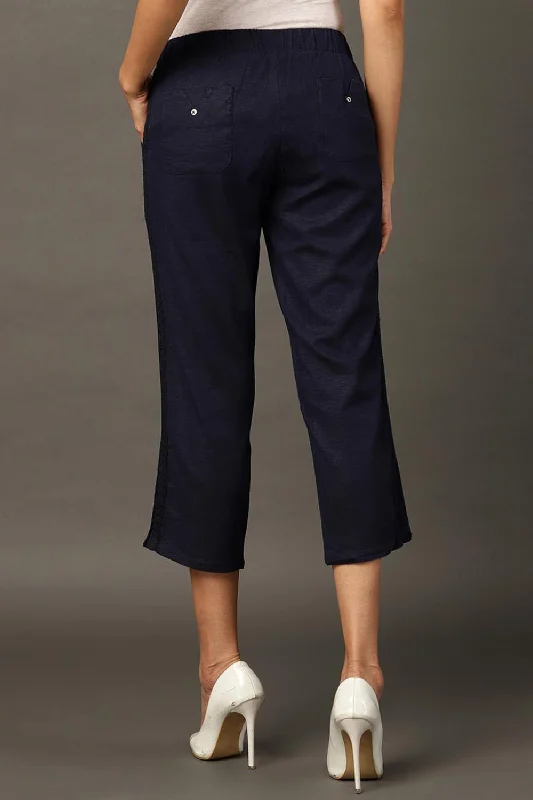 Navy Blue Regular Plain Designer Capri