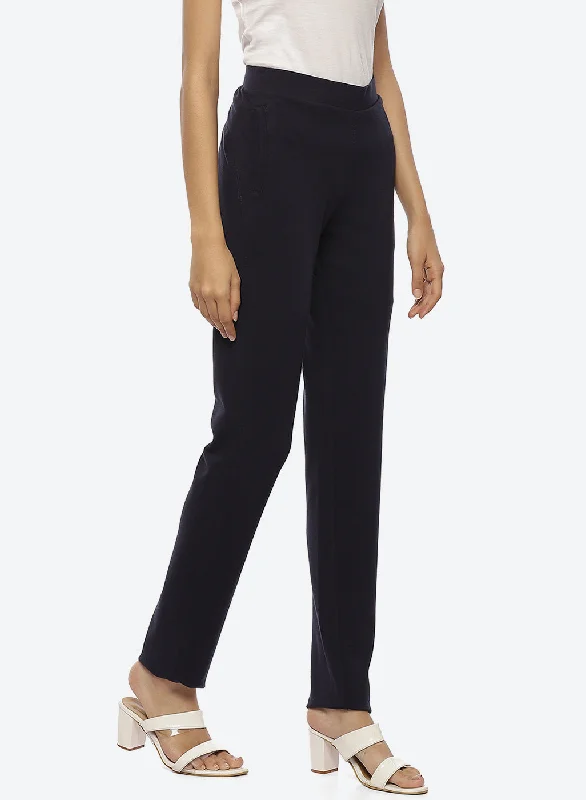 Navy Blue Regular Plain Pants