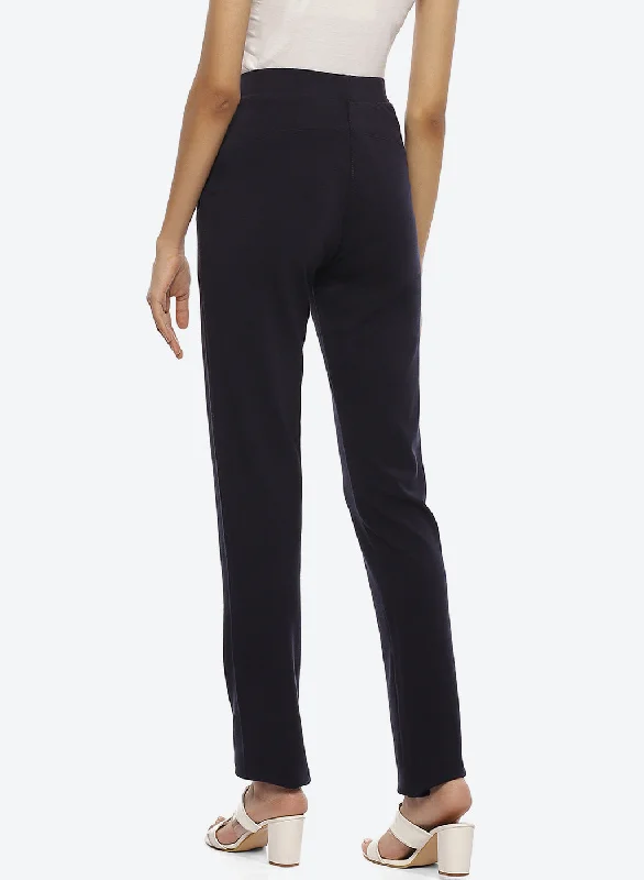 Navy Blue Regular Plain Pants