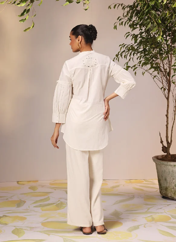 Nudrat Ivory Embroidered Cotton Long Shirt for Women