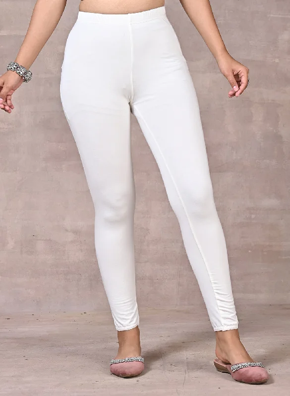 Off White Ankle Length Plain Legging