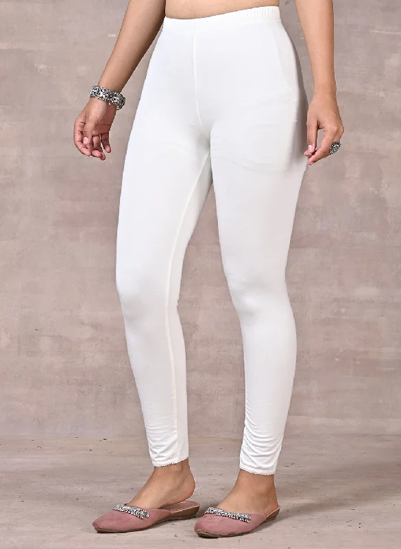 Off White Ankle Length Plain Legging