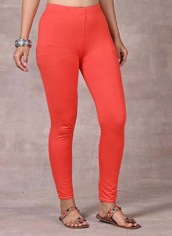 Orange Ankle Length Plain Legging