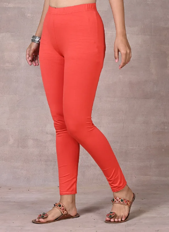 Orange Ankle Length Plain Legging