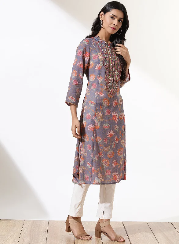 Lavender Dhaage Collection Printed Kurta With Embroidery