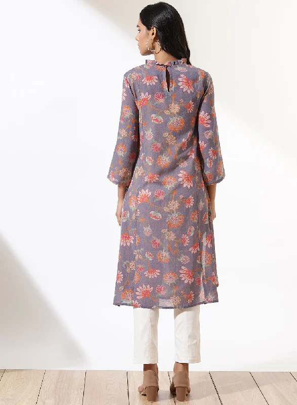 Lavender Dhaage Collection Printed Kurta With Embroidery