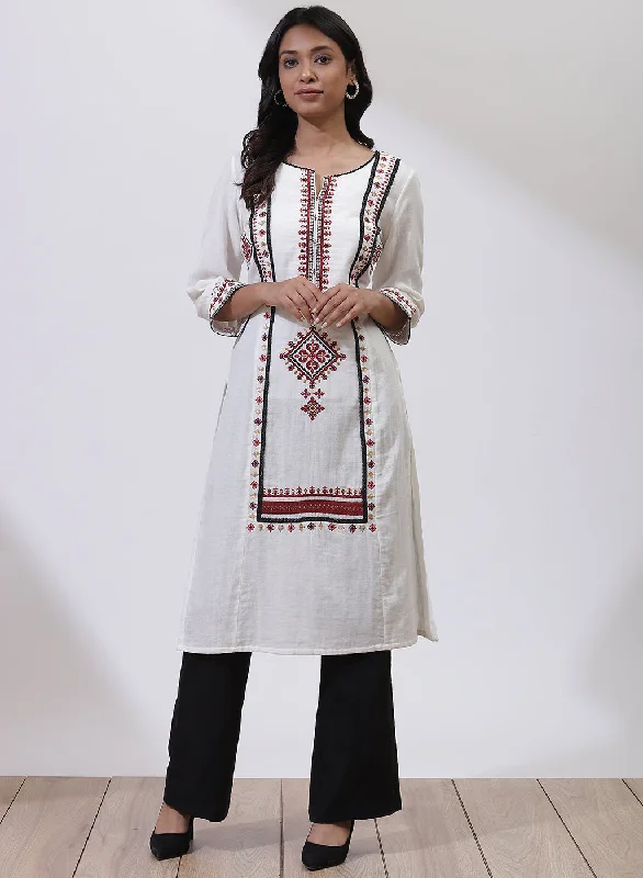 Pearl White Embroidered Nargis Kurta