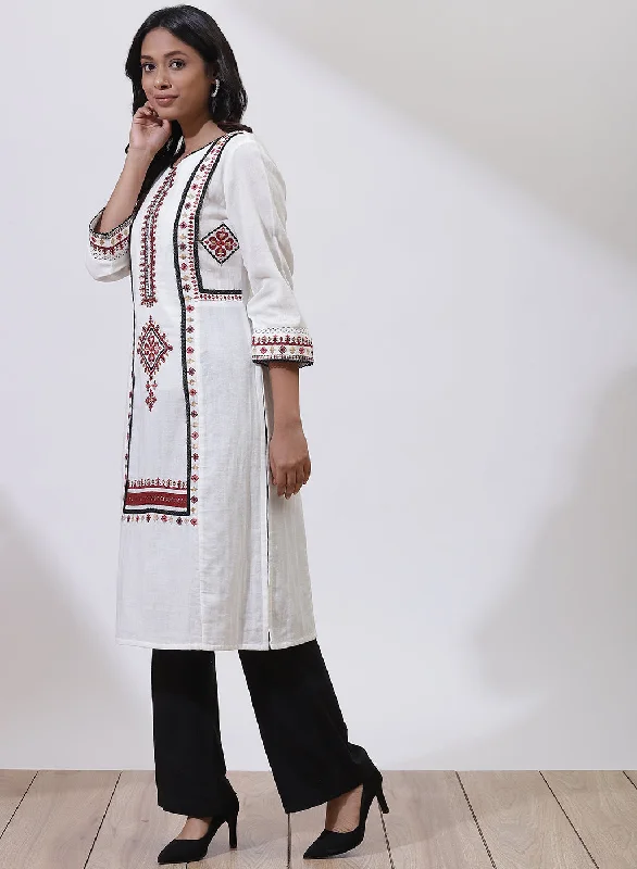 Pearl White Embroidered Nargis Kurta