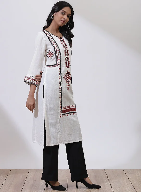 Pearl White Embroidered Nargis Kurta