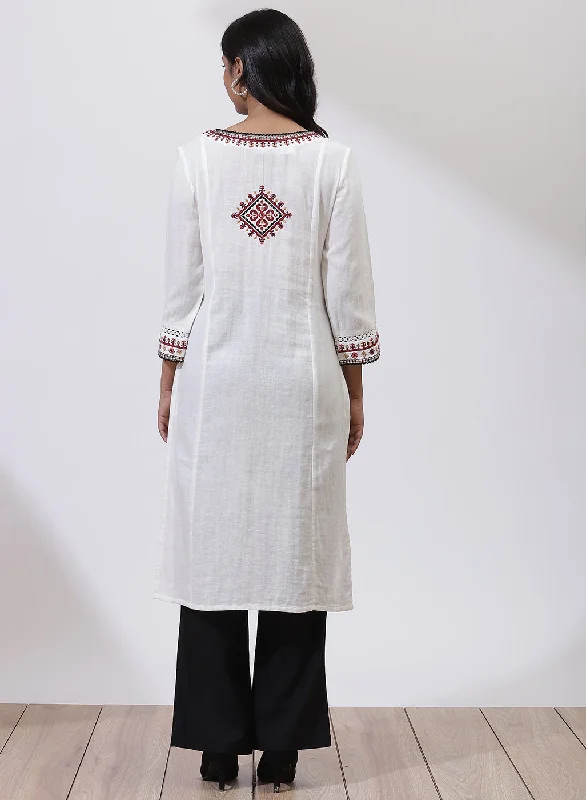 Pearl White Embroidered Nargis Kurta