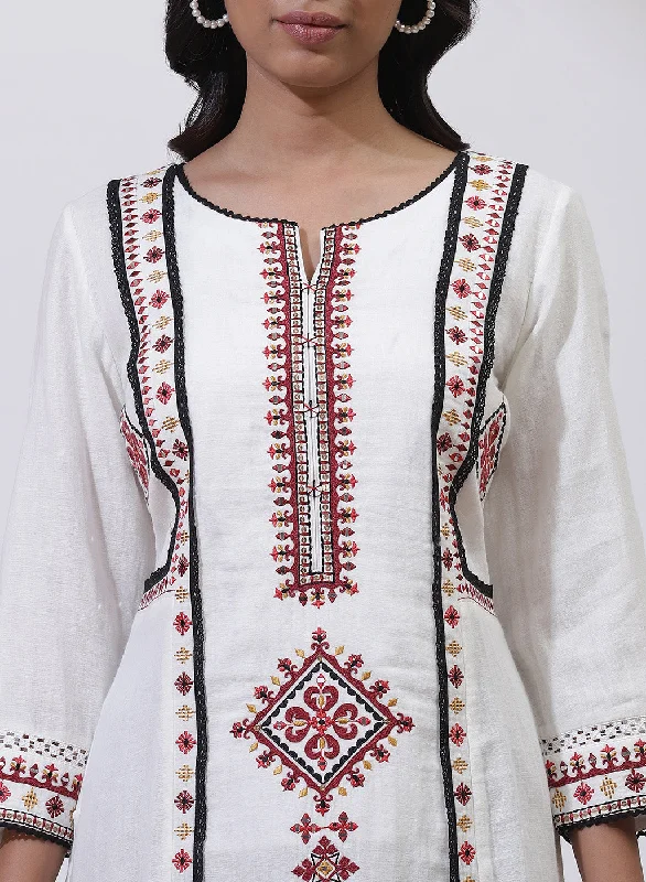 Pearl White Embroidered Nargis Kurta