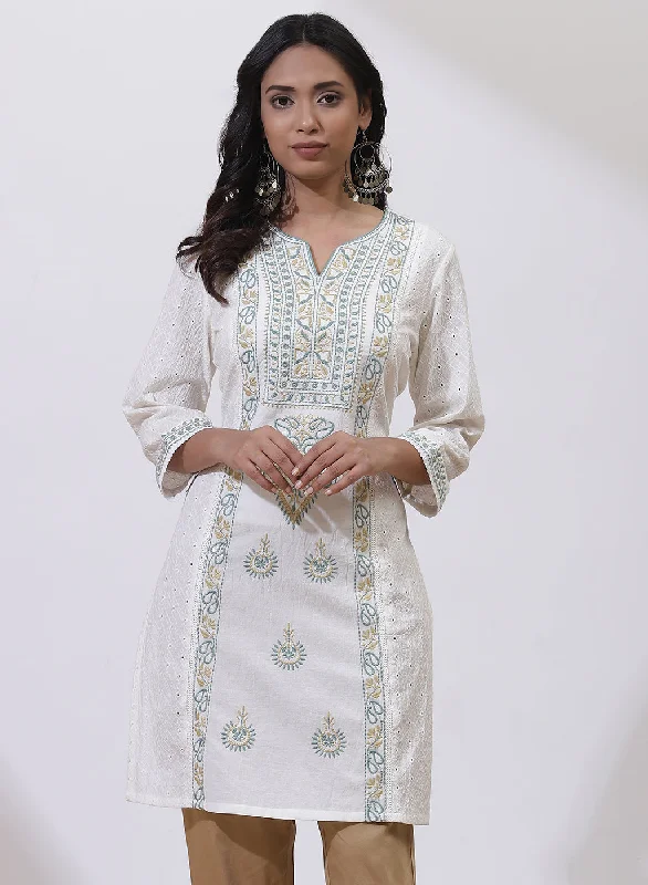 Pearl White Embroidered Nargis Kurta