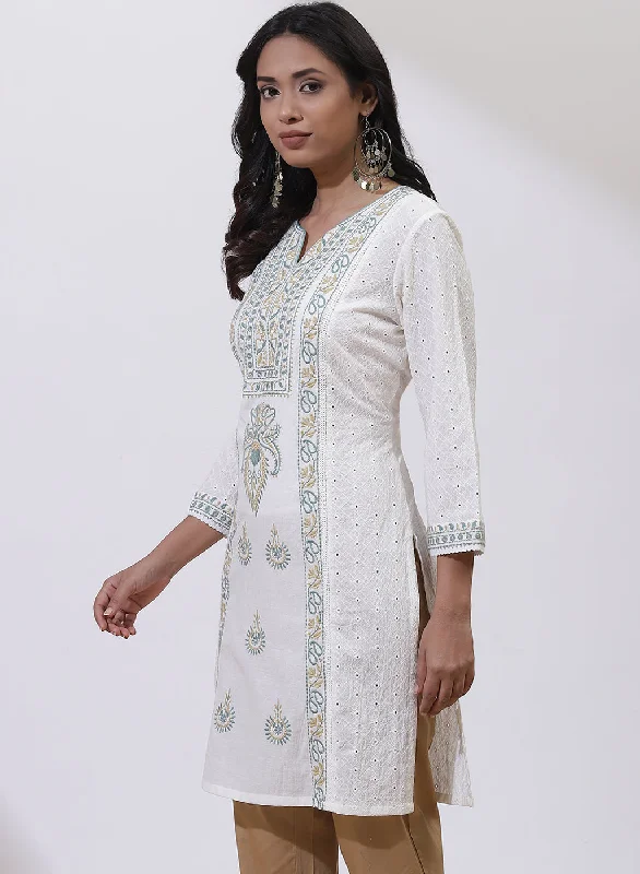 Pearl White Embroidered Nargis Kurta