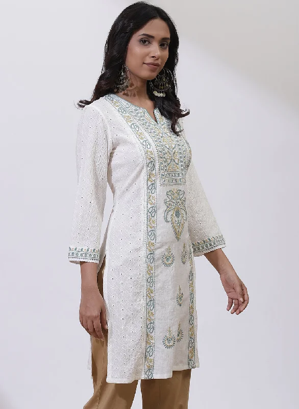 Pearl White Embroidered Nargis Kurta