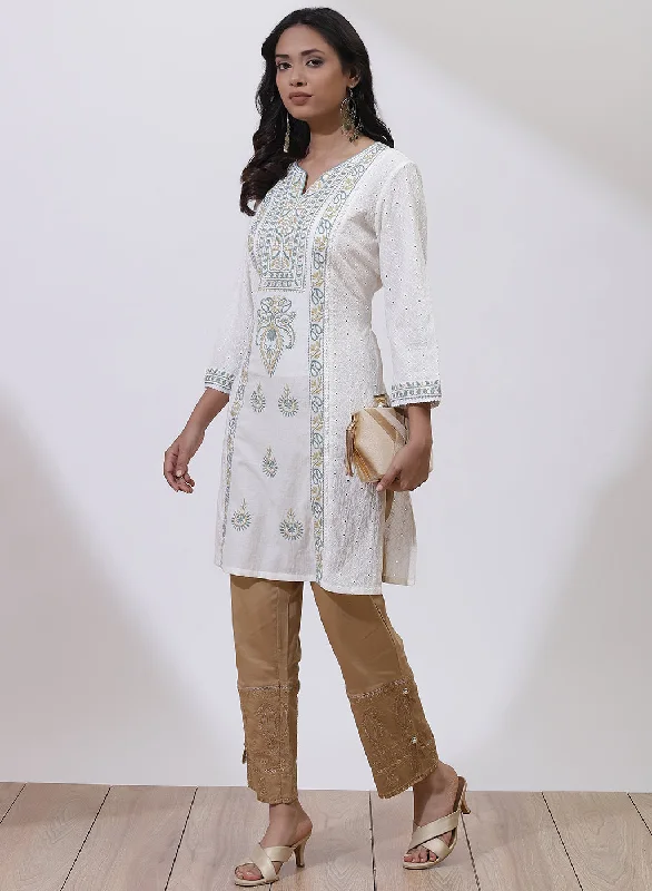 Pearl White Embroidered Nargis Kurta