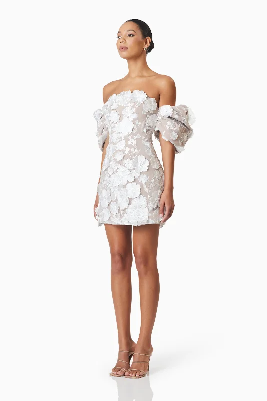 Perry Floral Embellished Mini Dress in White