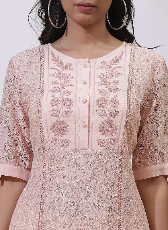 Pink Floral Nargis Kurta with Embroidery