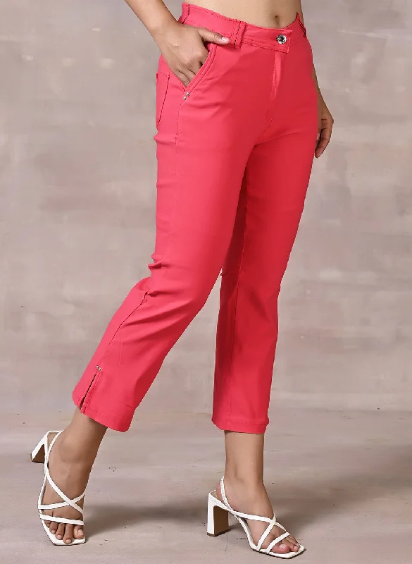 Pink Regular Plain Designer Capri